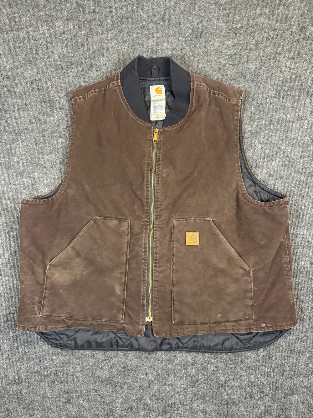 VTG Carhartt Vest Mens 2XL Brown Duck Canvas Quilt Lined Insulated V02 DKB USA